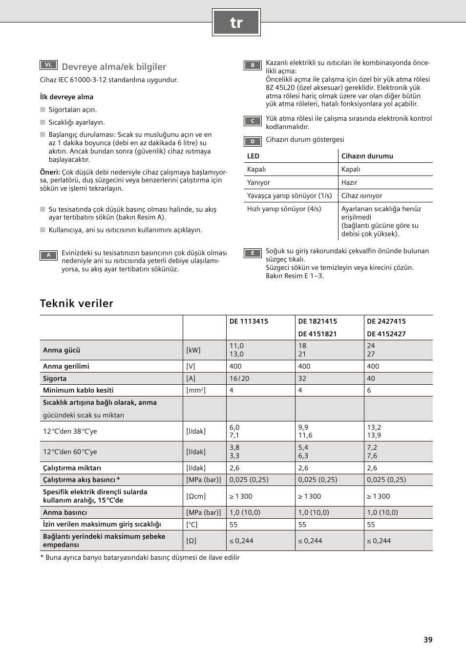 Teknik veriler, Devreye alma/ek bilgiler | Siemens DE1821415 User Manual | Page 47 / 52