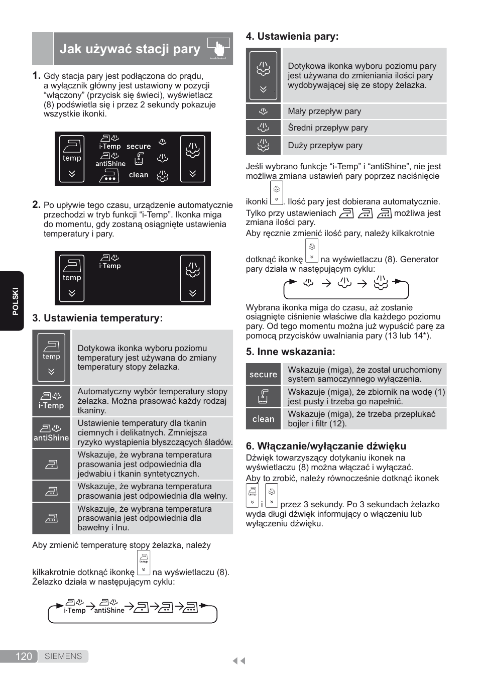 Jak używać stacji pary | Siemens TS45450 User Manual | Page 120 / 172