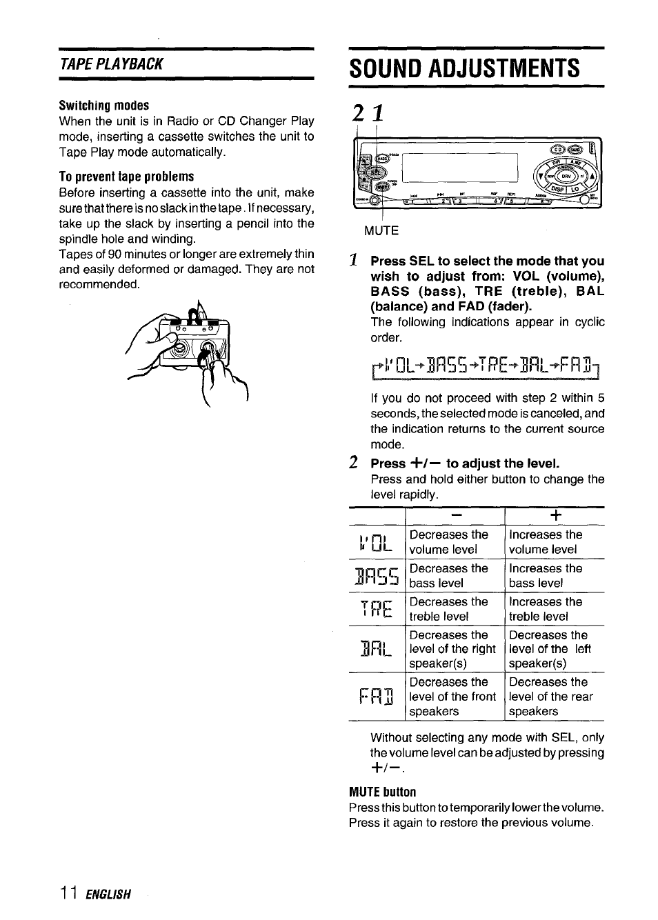 Sound adjustments, C. < ni, I pe | Aiwa CT-FX729M User Manual | Page 12 / 56