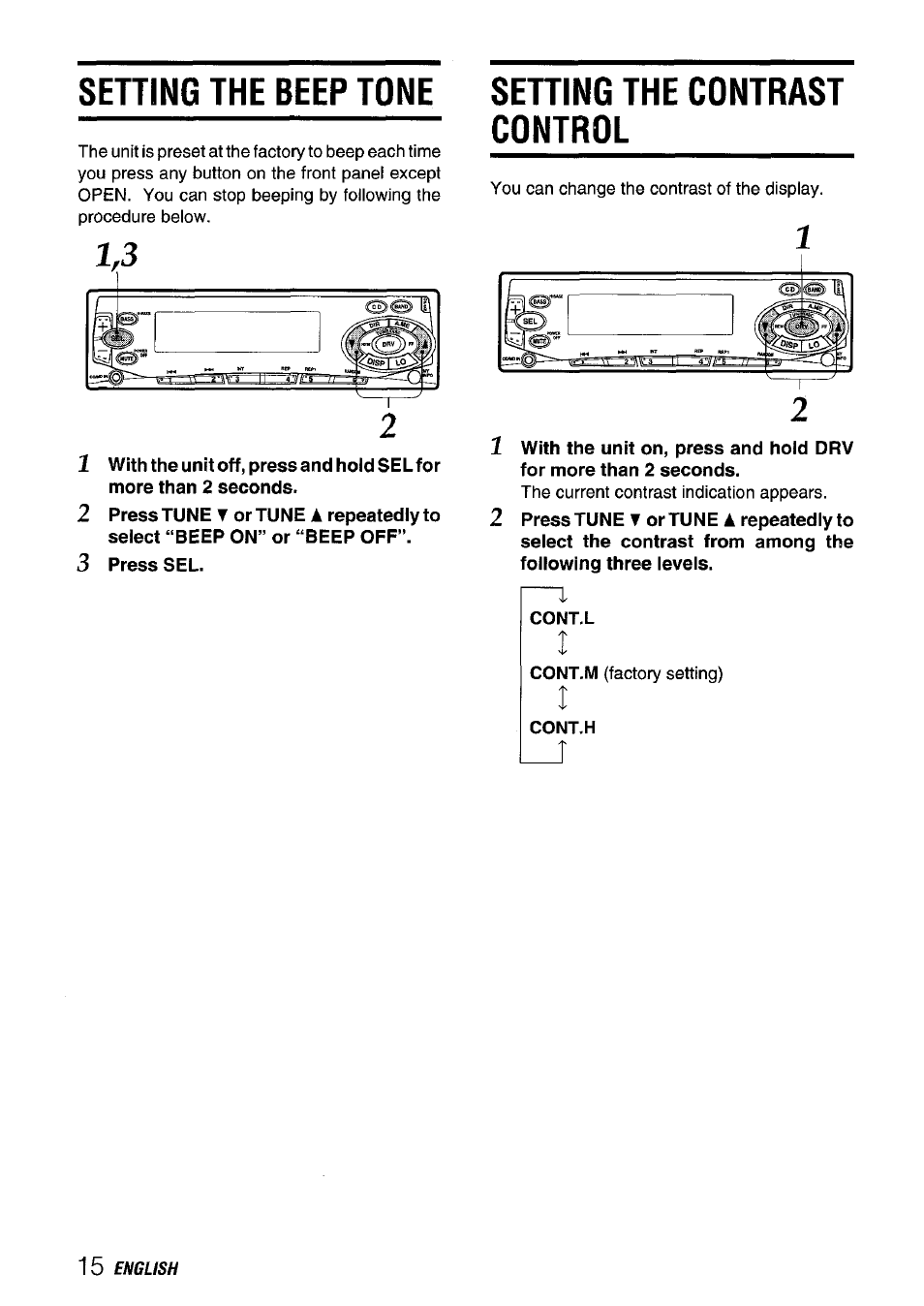 Setting the beep tone, Setting the contrast control | Aiwa CT-FX729M User Manual | Page 16 / 56