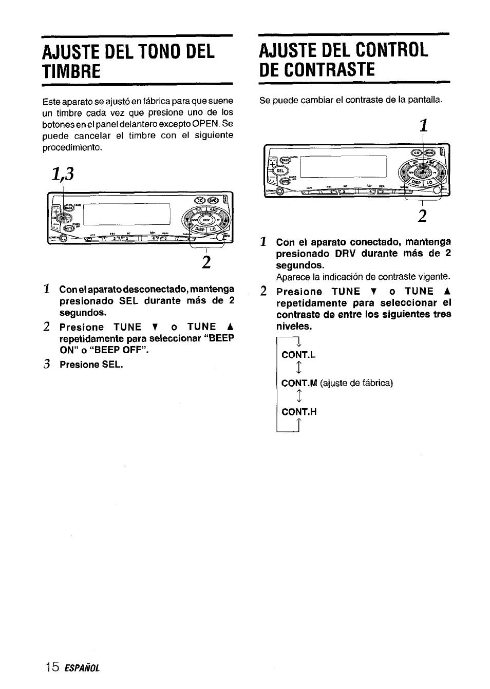 Ajuste del tono del timbre, Ajuste del control de contraste | Aiwa CT-FX729M User Manual | Page 34 / 56