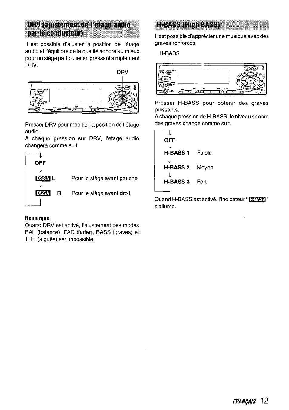 H-bass (high bass), Remarque | Aiwa CT-FX729M User Manual | Page 49 / 56