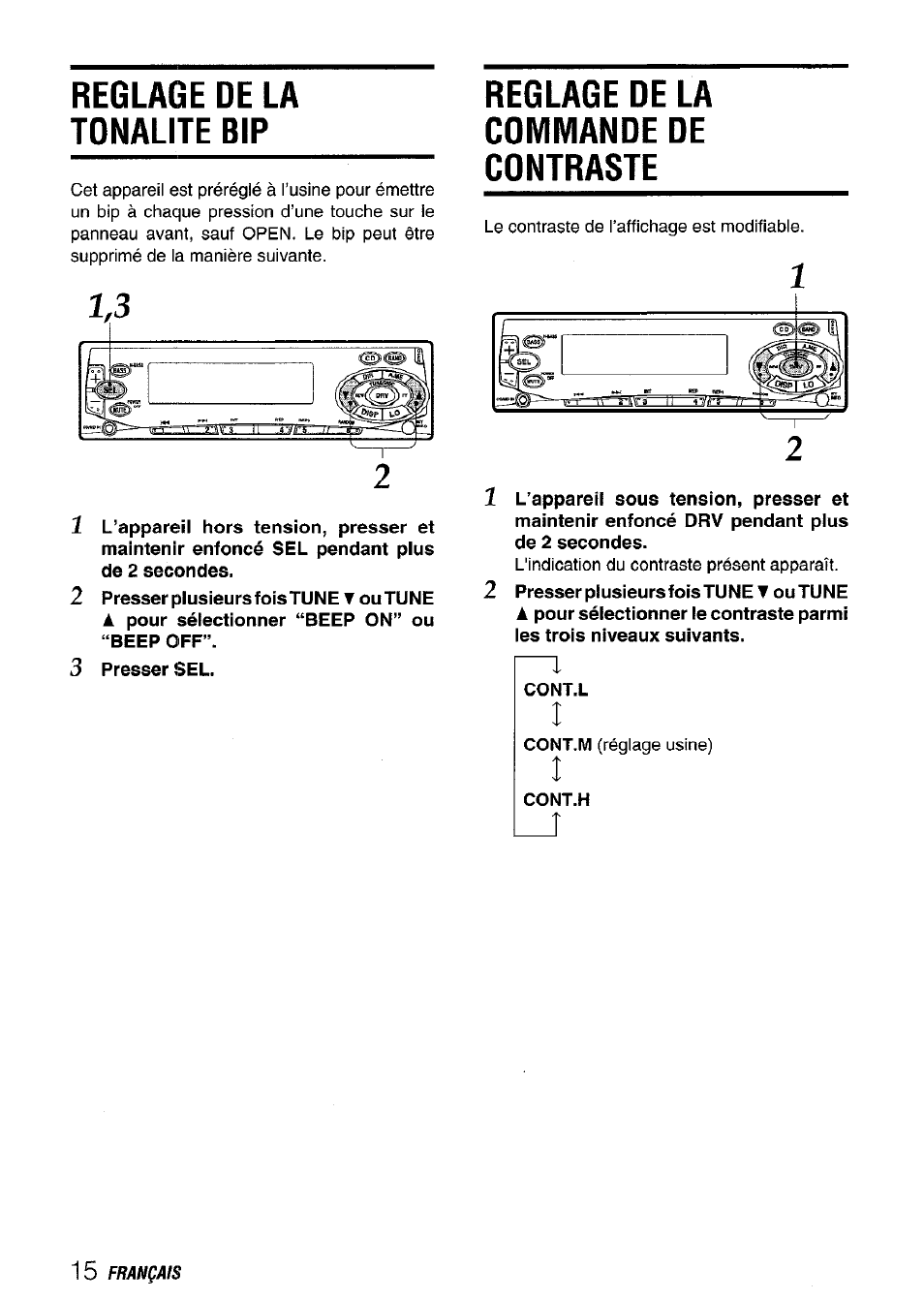 Reglage de la tonalite bip, Reglage de la commande de contraste | Aiwa CT-FX729M User Manual | Page 52 / 56