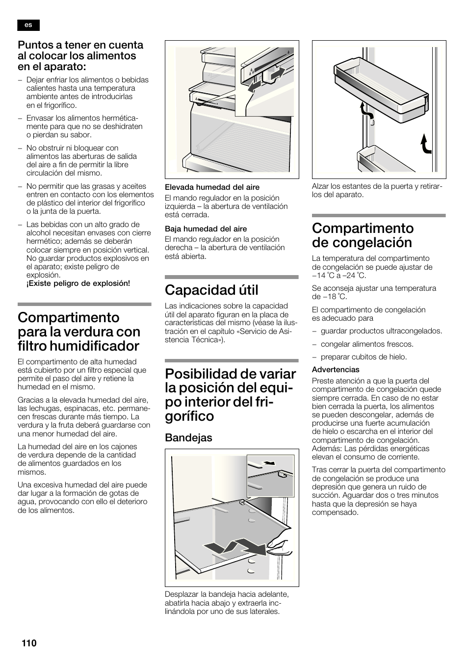 Capacidad útil, Compartimento de congelación, Bandejas | Siemens KA62DV75 User Manual | Page 110 / 120