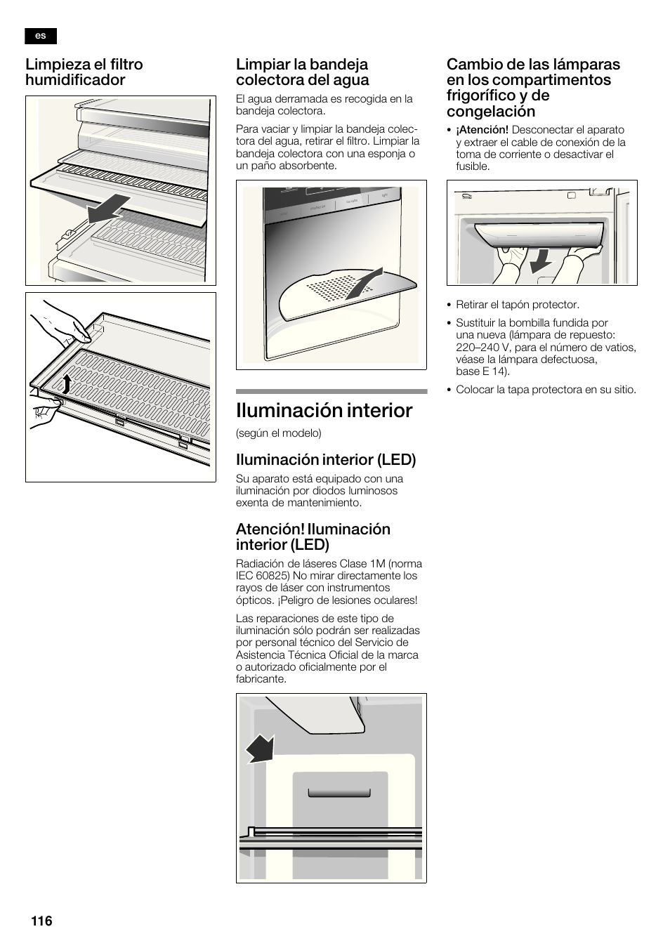 Iluminación interior, Iluminación interior (led), Atención! iluminación interior (led) | Siemens KA62DV75 User Manual | Page 116 / 120