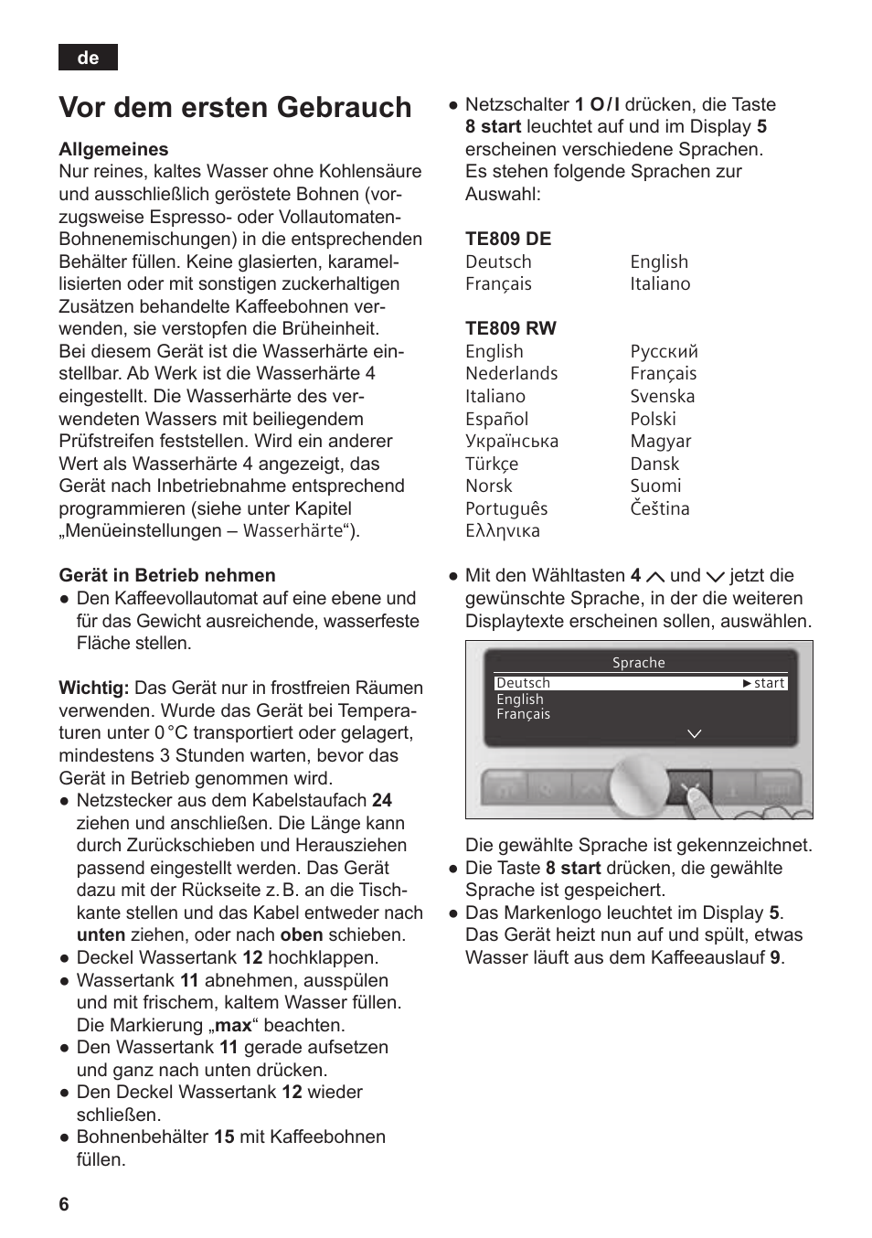 Vor dem ersten gebrauch | Siemens TE809501DE User Manual | Page 10 / 120