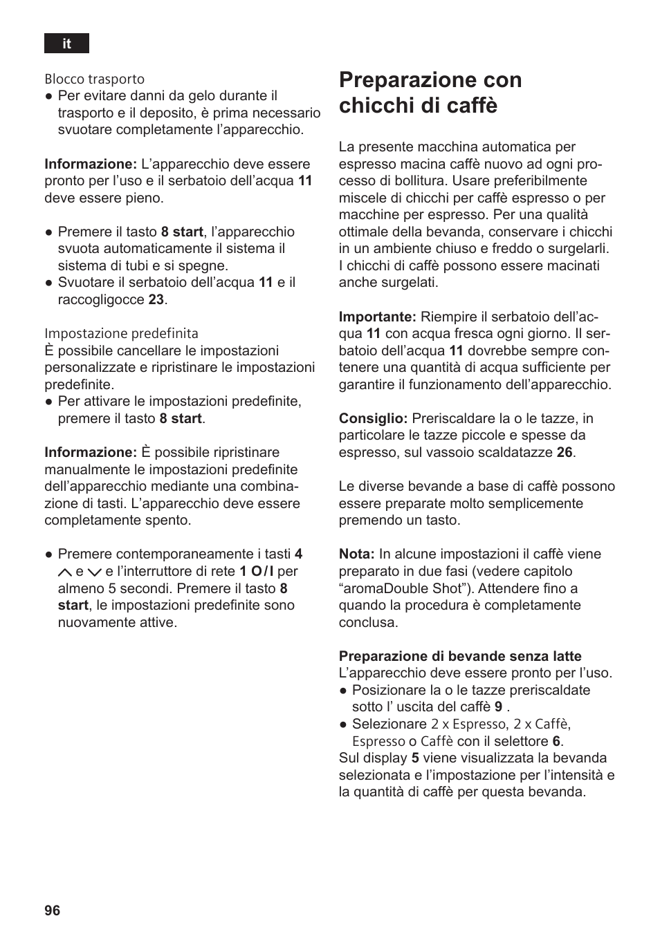 Preparazione con chicchi di caffè | Siemens TE809501DE User Manual | Page 100 / 120