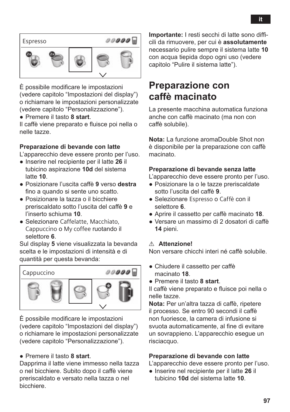 Preparazione con caffè macinato | Siemens TE809501DE User Manual | Page 101 / 120