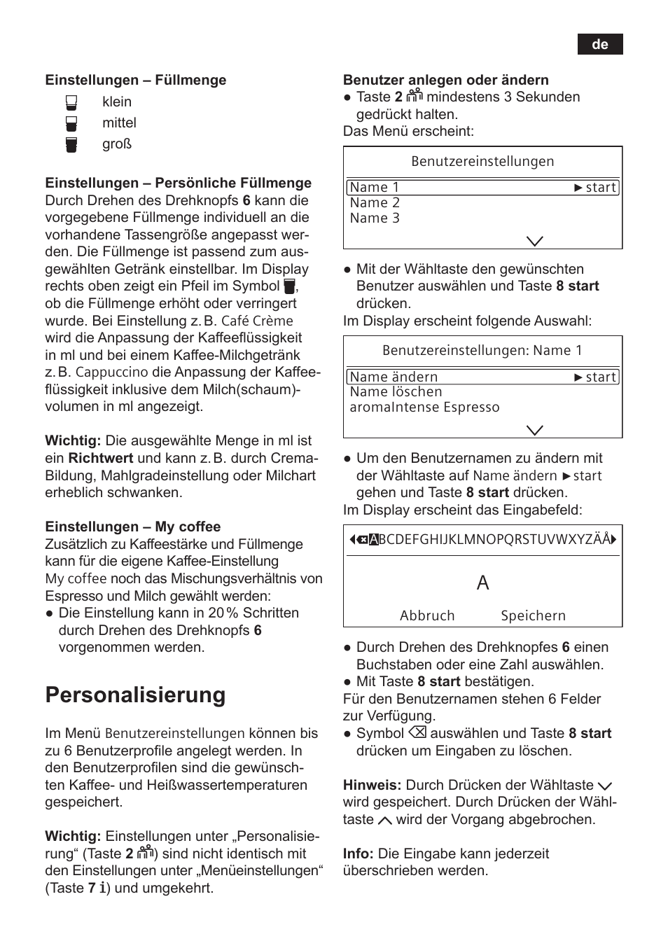 Personalisierung | Siemens TE809501DE User Manual | Page 15 / 120