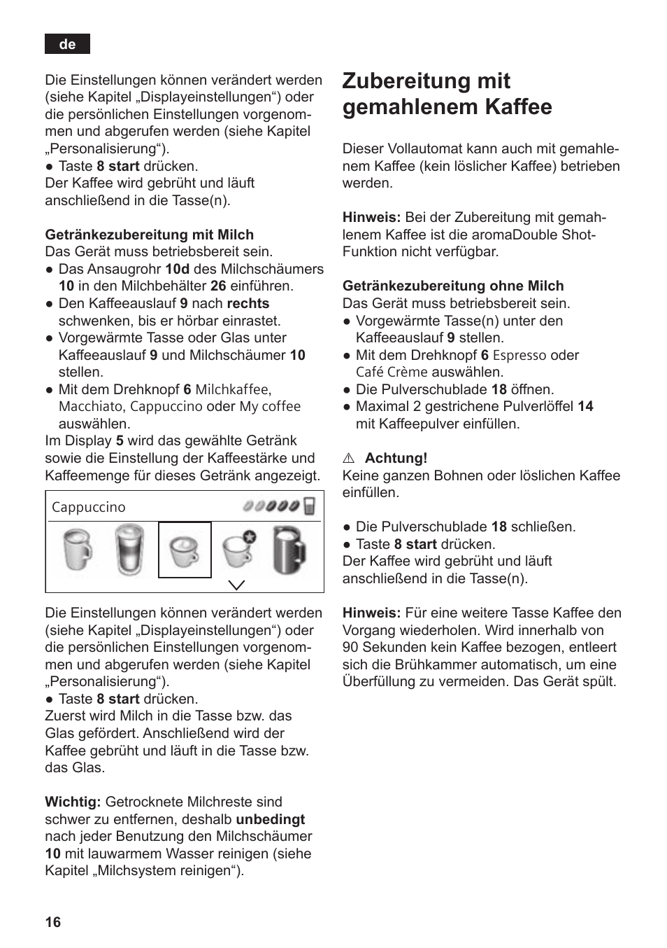 Zubereitung mit gemahlenem kaffee | Siemens TE809501DE User Manual | Page 20 / 120