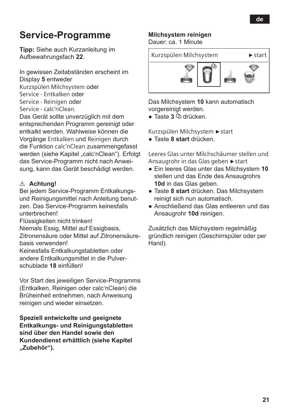 Service-programme | Siemens TE809501DE User Manual | Page 25 / 120