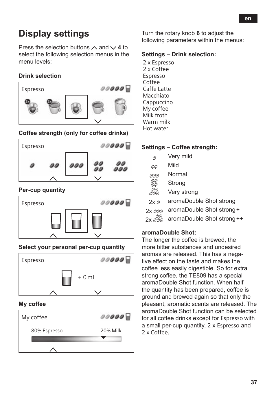 Display settings | Siemens TE809501DE User Manual | Page 41 / 120