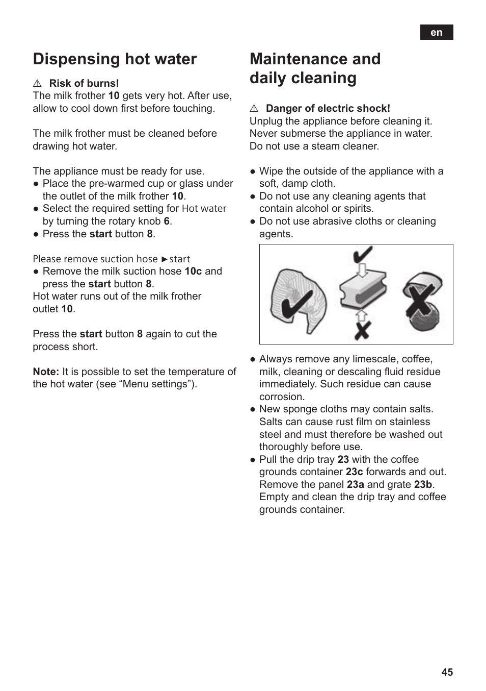 Dispensing hot water, Maintenance and daily cleaning | Siemens TE809501DE User Manual | Page 49 / 120