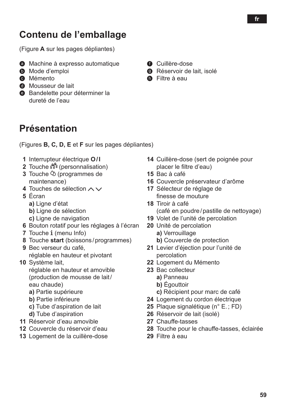 Présentation, Contenu de l’emballage | Siemens TE809501DE User Manual | Page 63 / 120