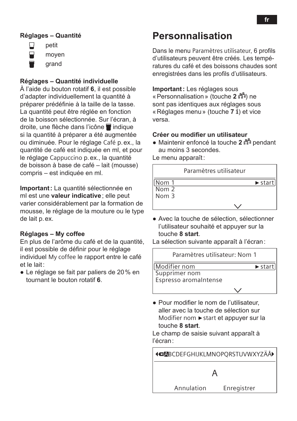 Personnalisation | Siemens TE809501DE User Manual | Page 69 / 120