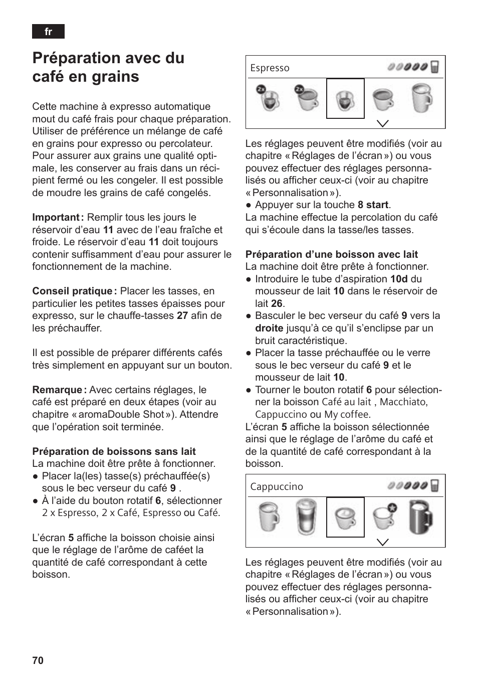 Préparation avec du café en grains | Siemens TE809501DE User Manual | Page 74 / 120