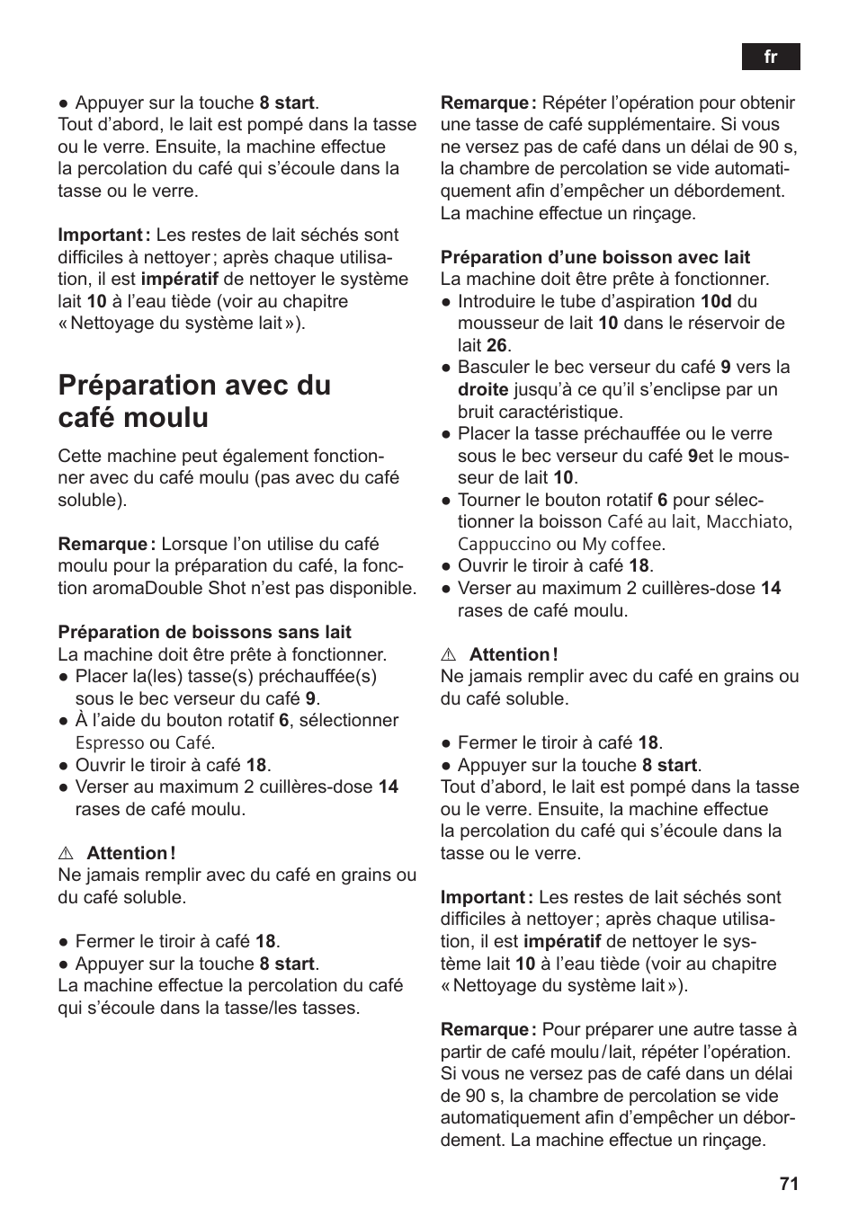 Préparation avec du café moulu | Siemens TE809501DE User Manual | Page 75 / 120