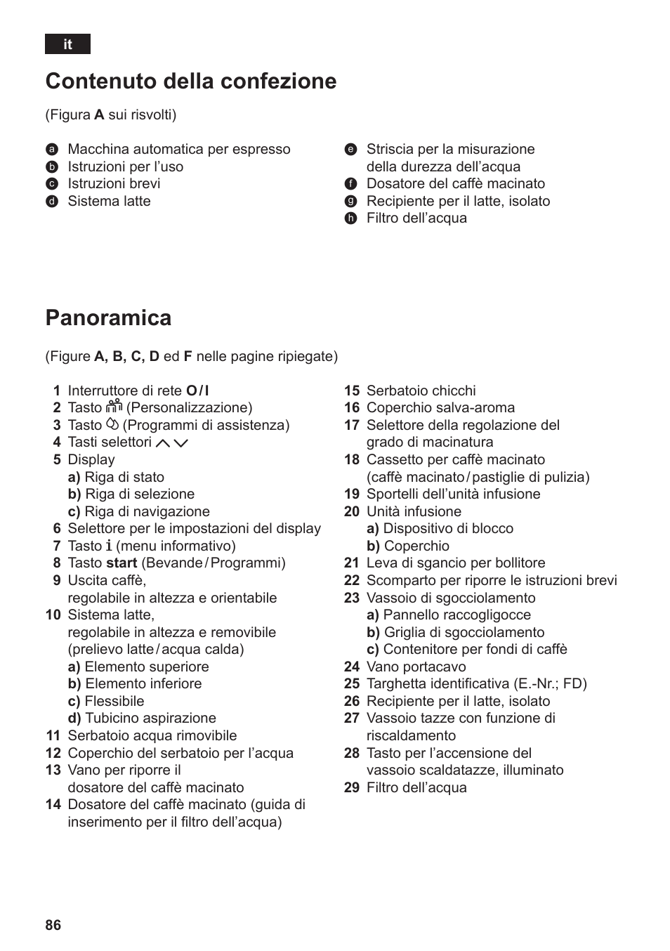 Panoramica, Contenuto della confezione | Siemens TE809501DE User Manual | Page 90 / 120