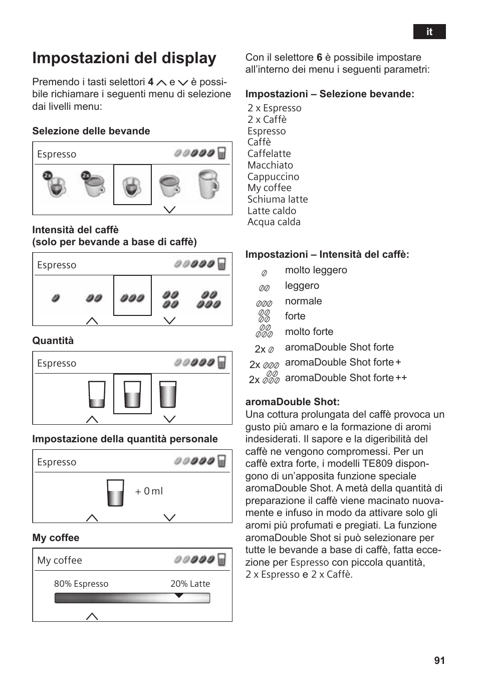 Impostazioni del display | Siemens TE809501DE User Manual | Page 95 / 120