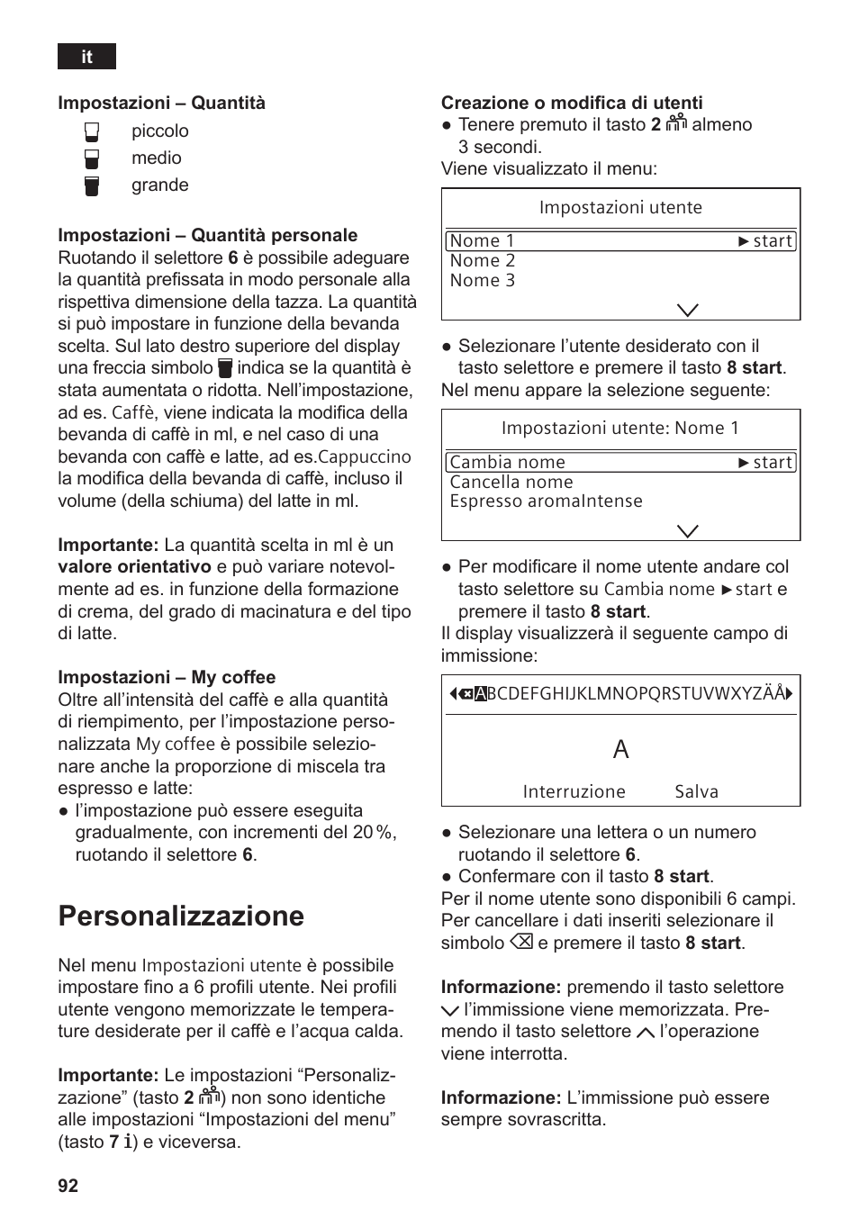 Personalizzazione | Siemens TE809501DE User Manual | Page 96 / 120