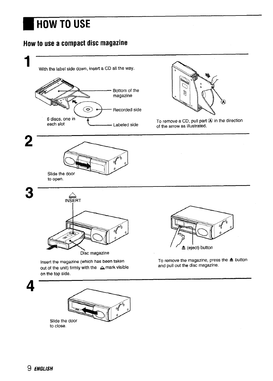 How to use a compact disc magazine, How to use | Aiwa ADC M55YU User Manual | Page 10 / 33