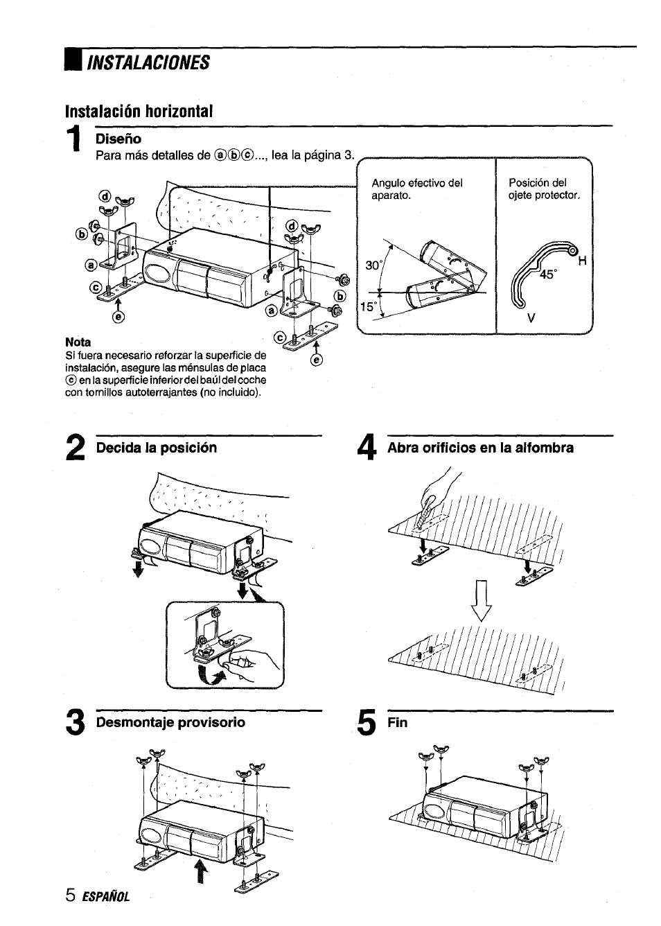 Instalaciones instalación horizontal | Aiwa ADC M55YU User Manual | Page 16 / 33