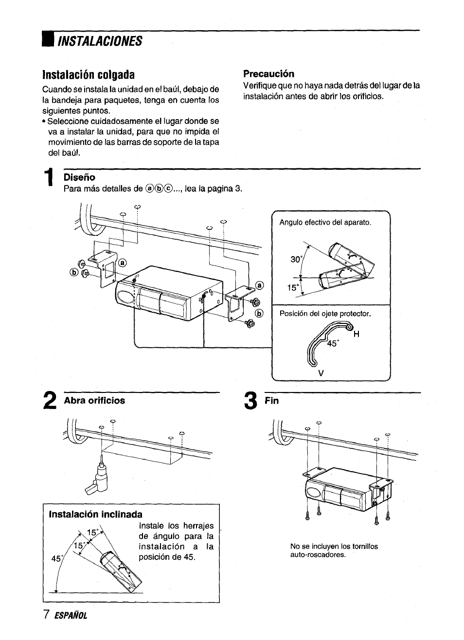 Instalación colgada, Precaución, Diseño | Aiwa ADC M55YU User Manual | Page 18 / 33
