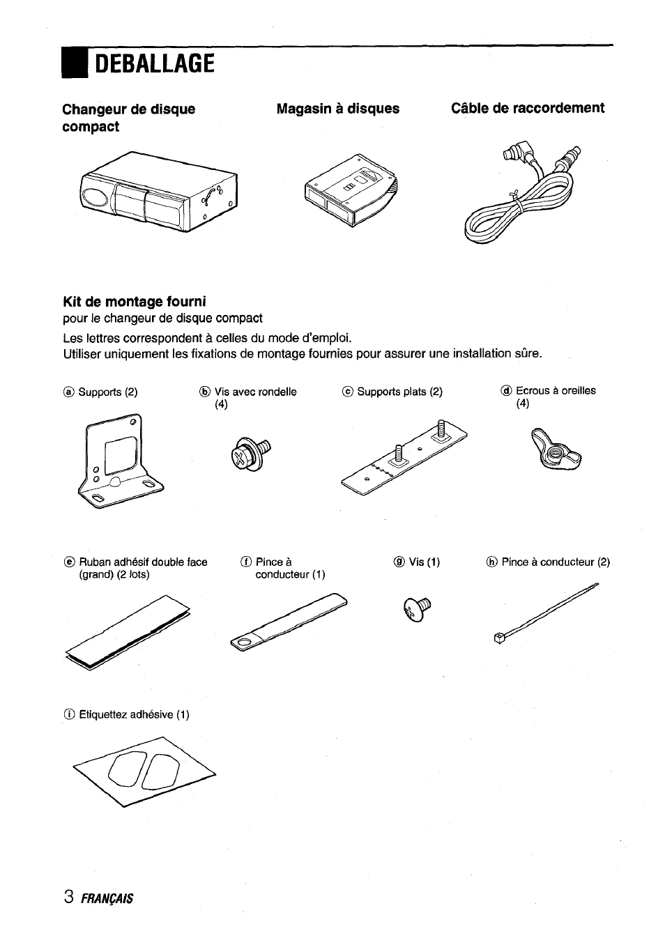 Changeur de disque compact, Magasin à disques, Kit de montage fourni | Deballage | Aiwa ADC M55YU User Manual | Page 25 / 33