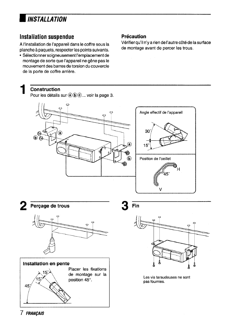 Installation suspendue, Précaution, Construction | Aiwa ADC M55YU User Manual | Page 29 / 33