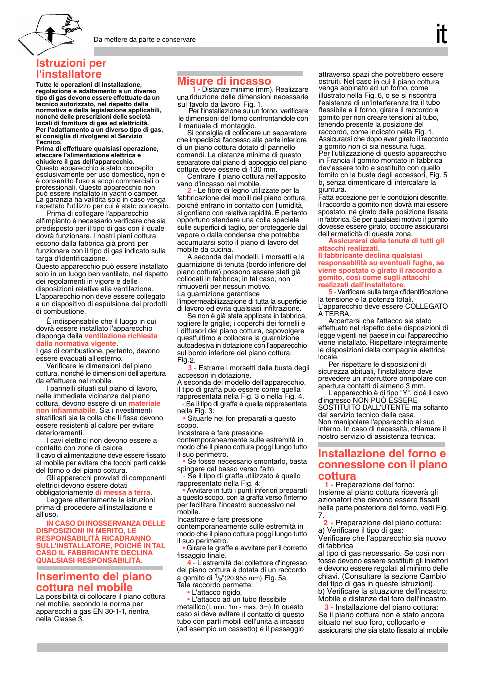 Istruzioni per, Inserimento del piano cottura nel mobile, Misure di incasso | L'installatore | Siemens EG20158EU User Manual | Page 11 / 24