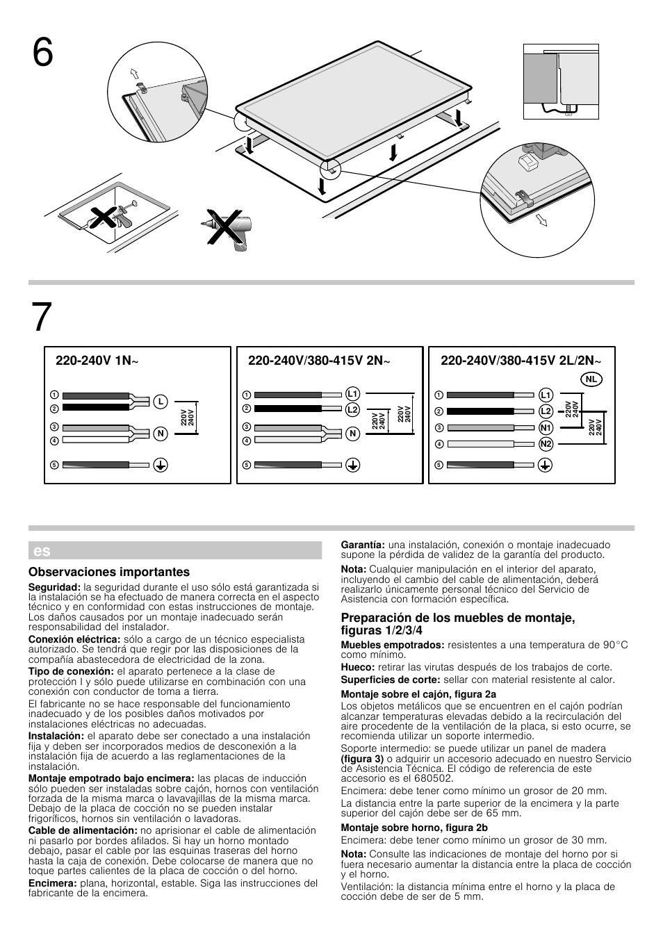 Observaciones importantes, Nota, Montaje sobre el cajón, figura 2a | Montaje sobre horno, figura 2b, 91a | Siemens EH845FT17E User Manual | Page 3 / 15