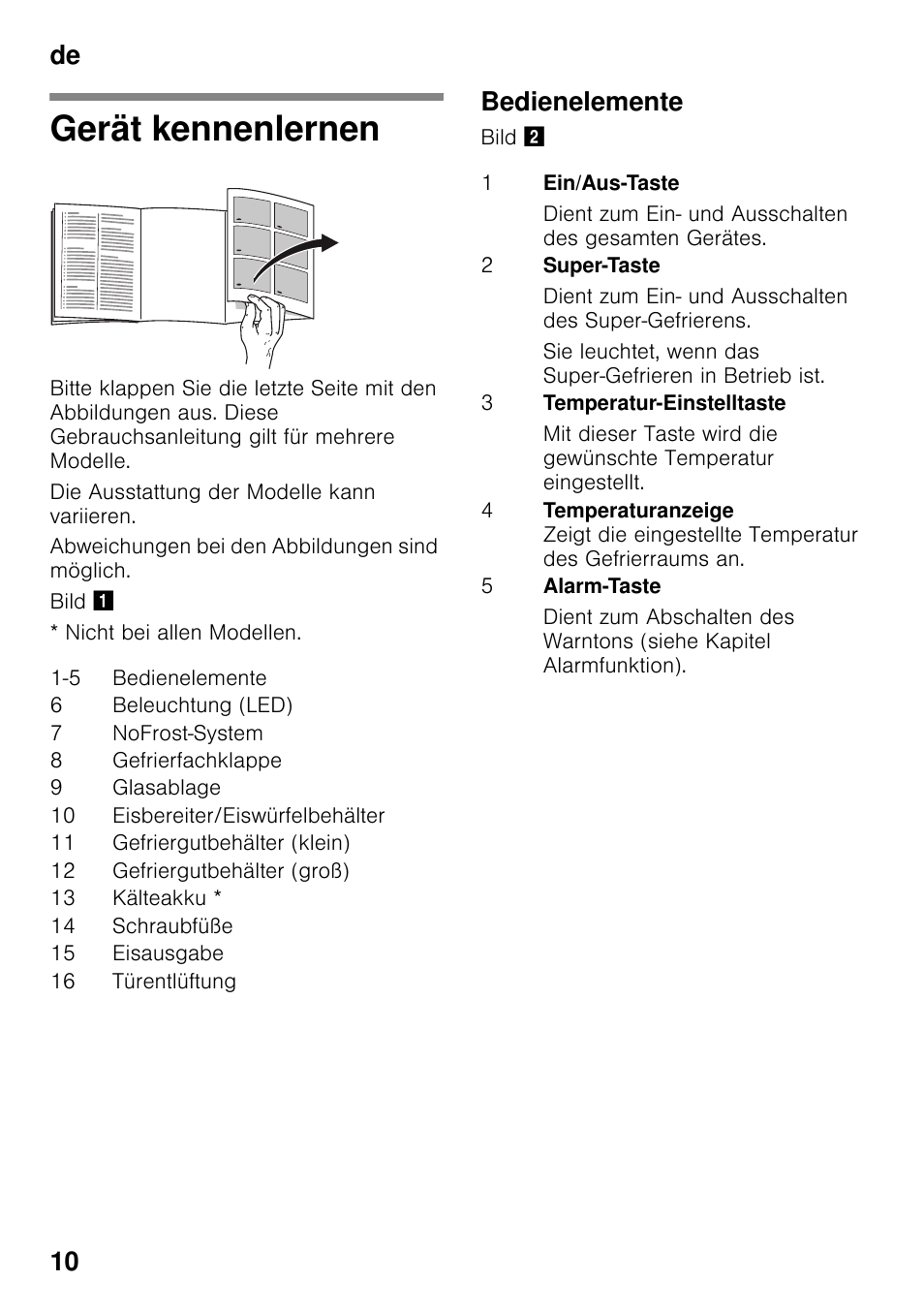 Gerät kennenlernen, Bedienelemente, De 10 | Siemens GS36DPI20 User Manual | Page 10 / 114