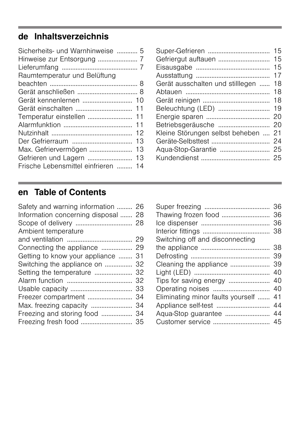 De inhaltsverzeichnis, En table of contents | Siemens GS36DPI20 User Manual | Page 2 / 114