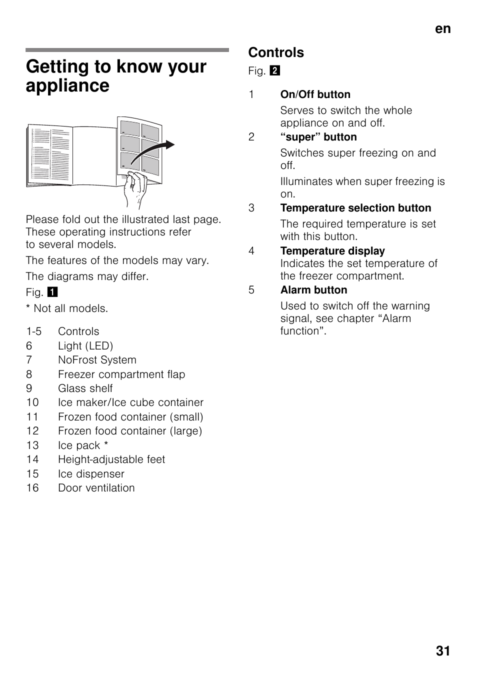 Getting to know your appliance, Controls, En 31 | Siemens GS36DPI20 User Manual | Page 31 / 114