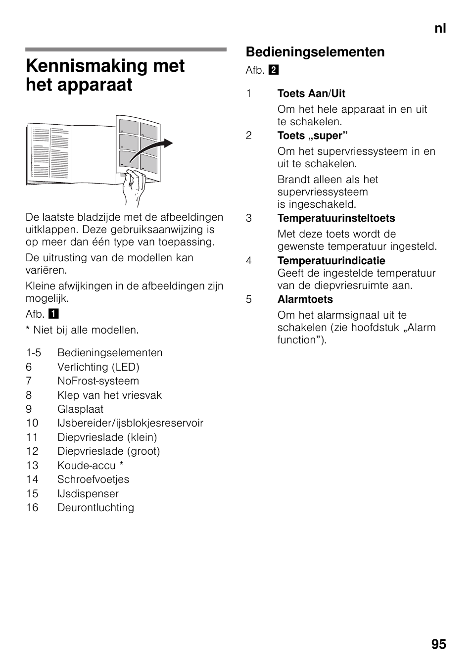 Kennismaking met het apparaat, Bedieningselementen, Nl 95 | Siemens GS36DPI20 User Manual | Page 95 / 114