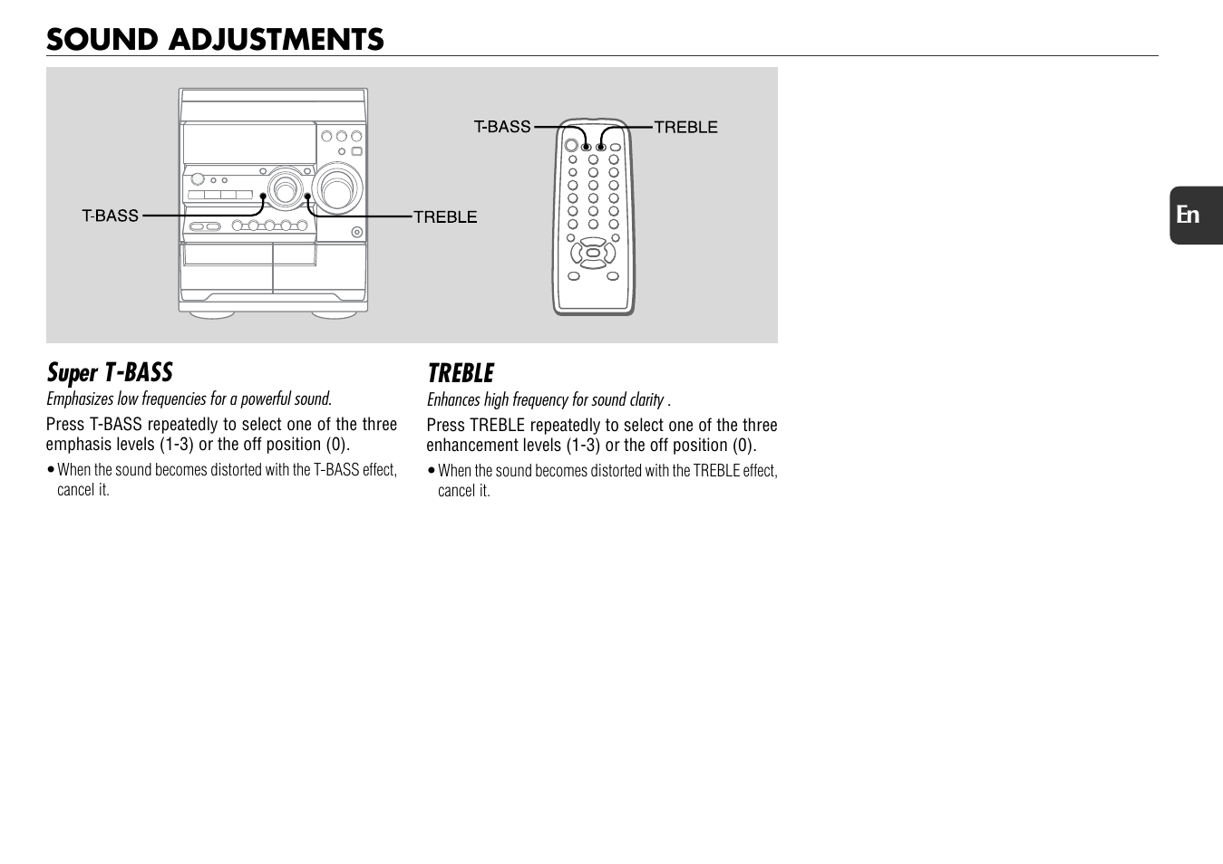 Sound adjustments, Super t-bass, Treble | Aiwa NSX-D30 User Manual | Page 17 / 22