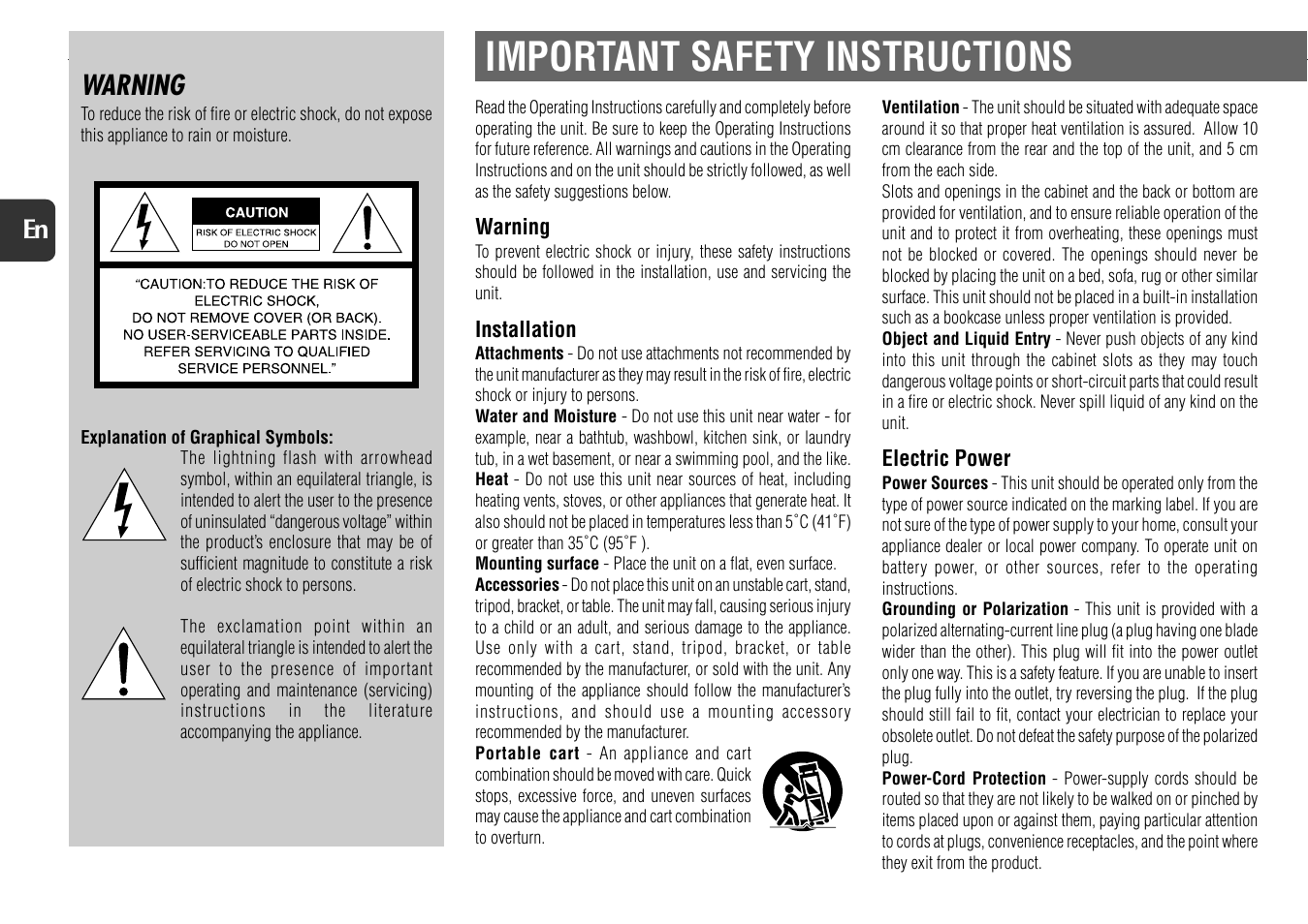Important safety instructions, Warning | Aiwa NSX-D30 User Manual | Page 2 / 22
