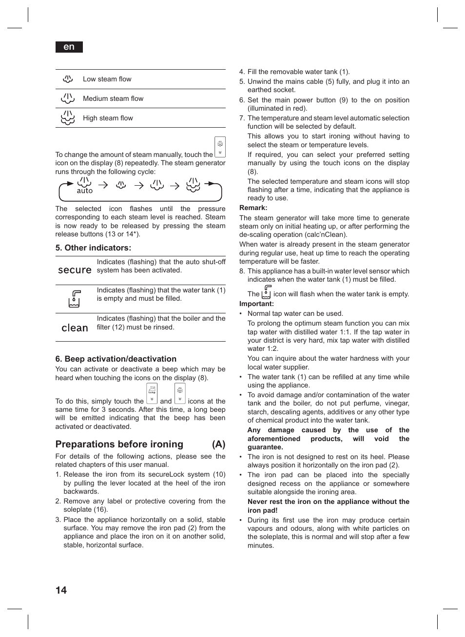 Preparations before ironing (a) | Siemens TS45359 User Manual | Page 14 / 156