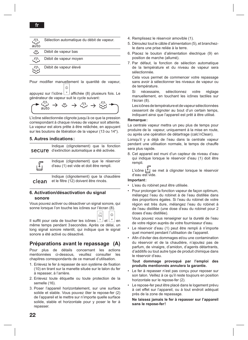 Préparations avant le repassage (a) | Siemens TS45359 User Manual | Page 22 / 156