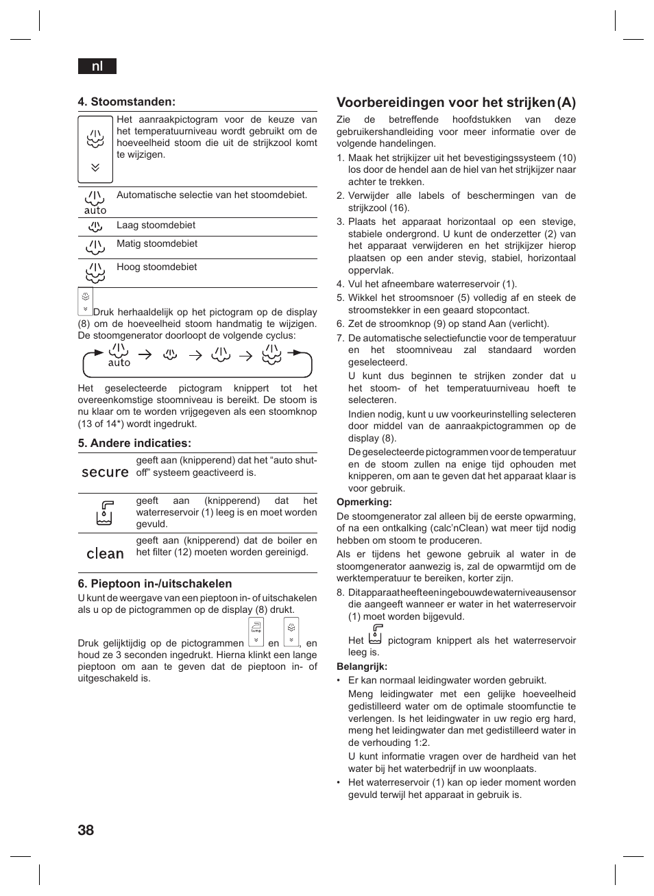 Voorbereidingen voor het strijken (a) | Siemens TS45359 User Manual | Page 38 / 156