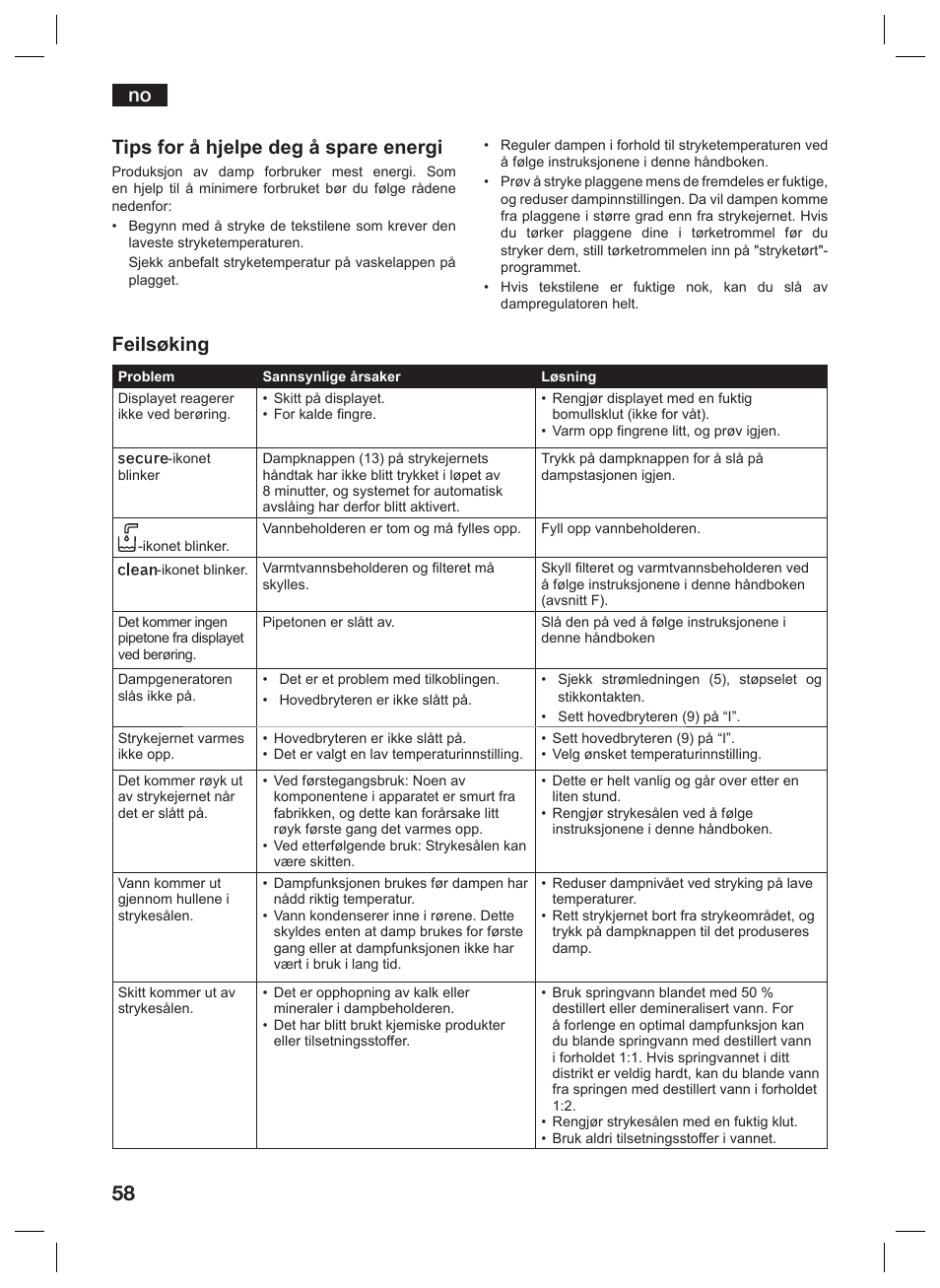No feilsøking, Tips for å hjelpe deg å spare energi | Siemens TS45359 User Manual | Page 58 / 156