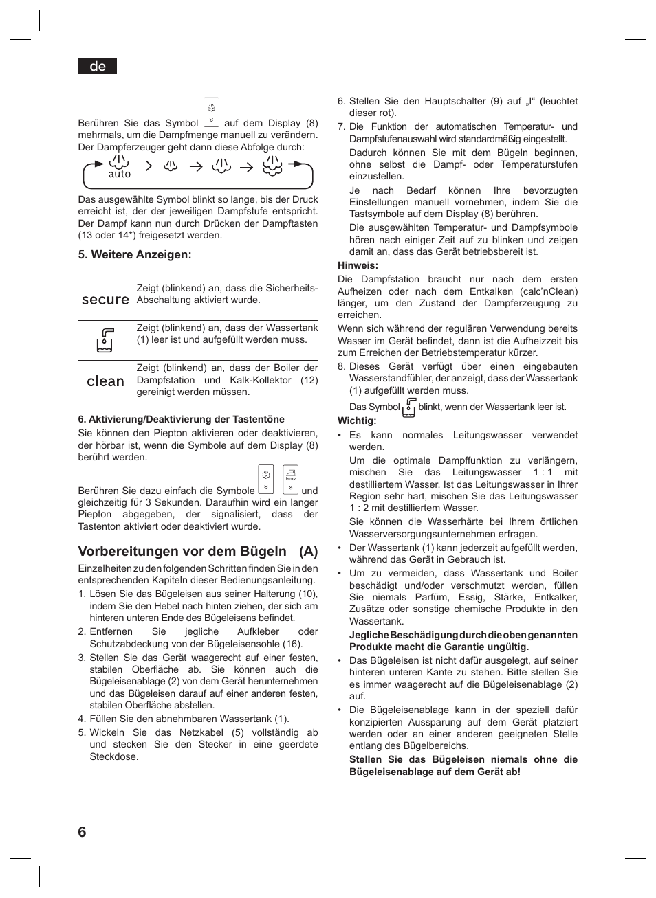 Vorbereitungen vor dem bügeln (a) | Siemens TS45359 User Manual | Page 6 / 156