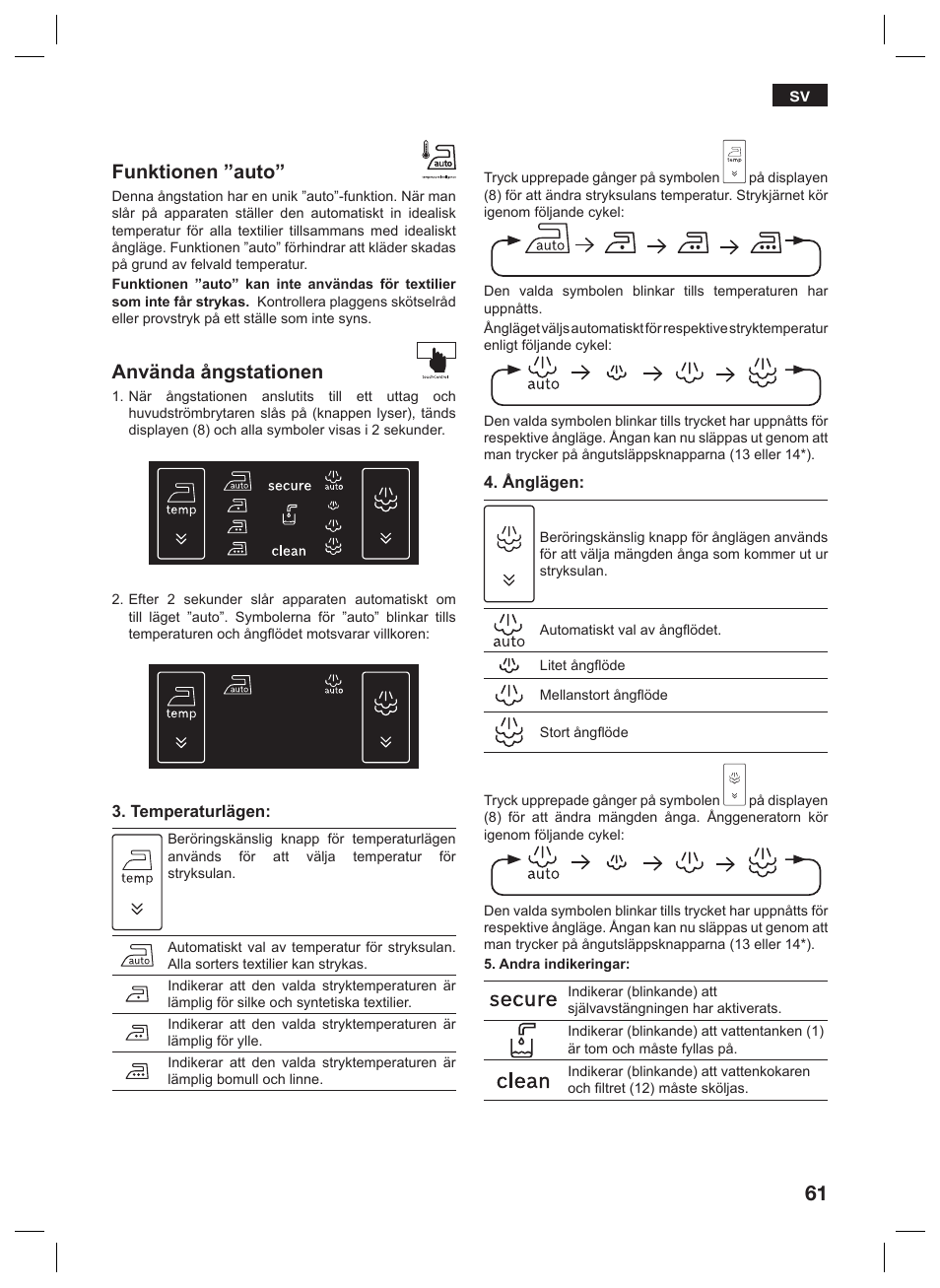 Sv funktionen ”auto, Använda ångstationen | Siemens TS45359 User Manual | Page 61 / 156