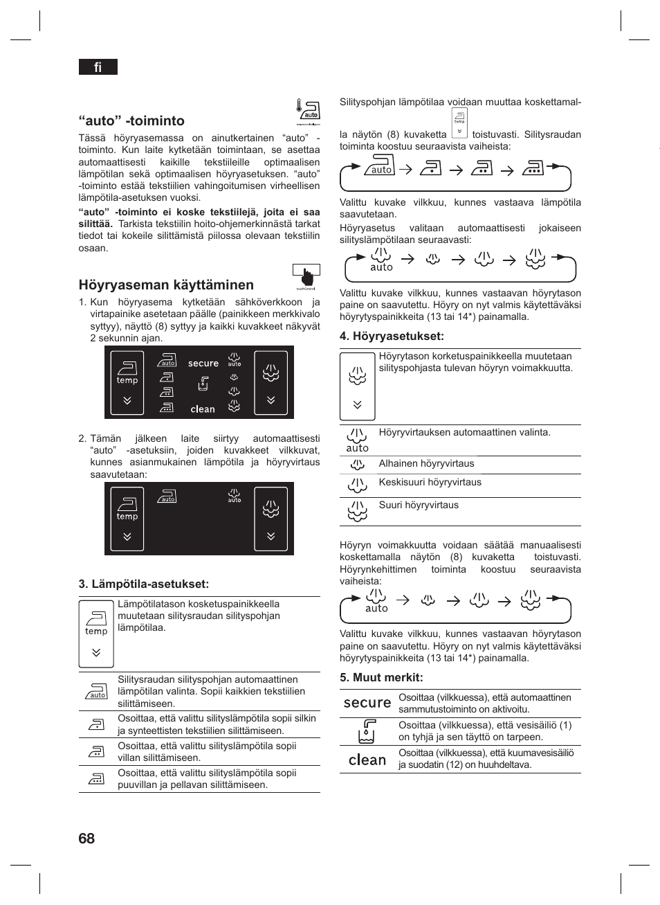 Auto” -toiminto, Höyryaseman käyttäminen | Siemens TS45359 User Manual | Page 68 / 156