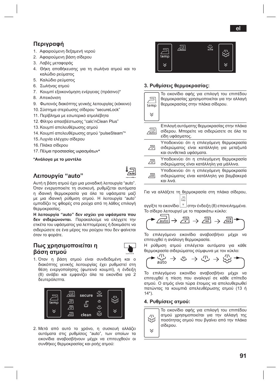 El περιγραφή, Λειτουργία “auto, Πως χρησιμοποιείται η βάση ατμού | Siemens TS45359 User Manual | Page 91 / 156