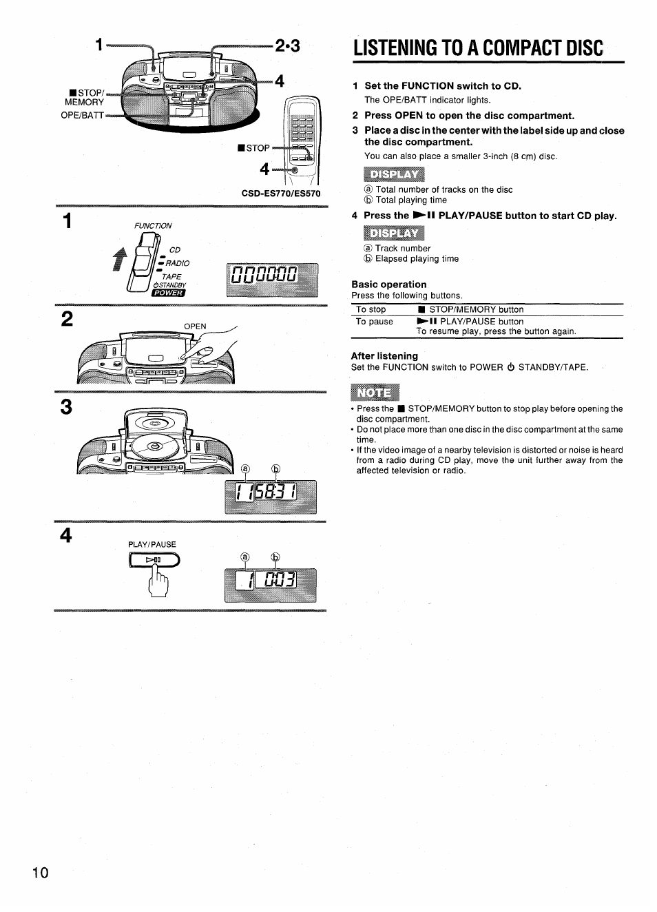 Listening to a compact disc, Lyuj | Aiwa CSD-ES370 User Manual | Page 10 / 31