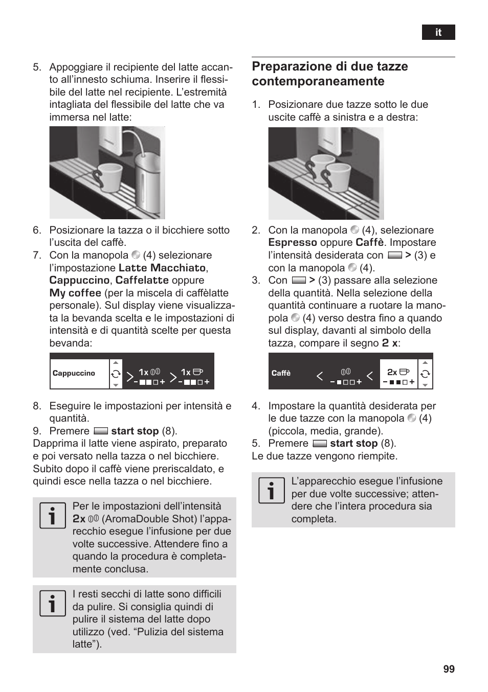 Preparazione di due tazze contemporaneamente | Siemens TK76K573 User Manual | Page 101 / 182