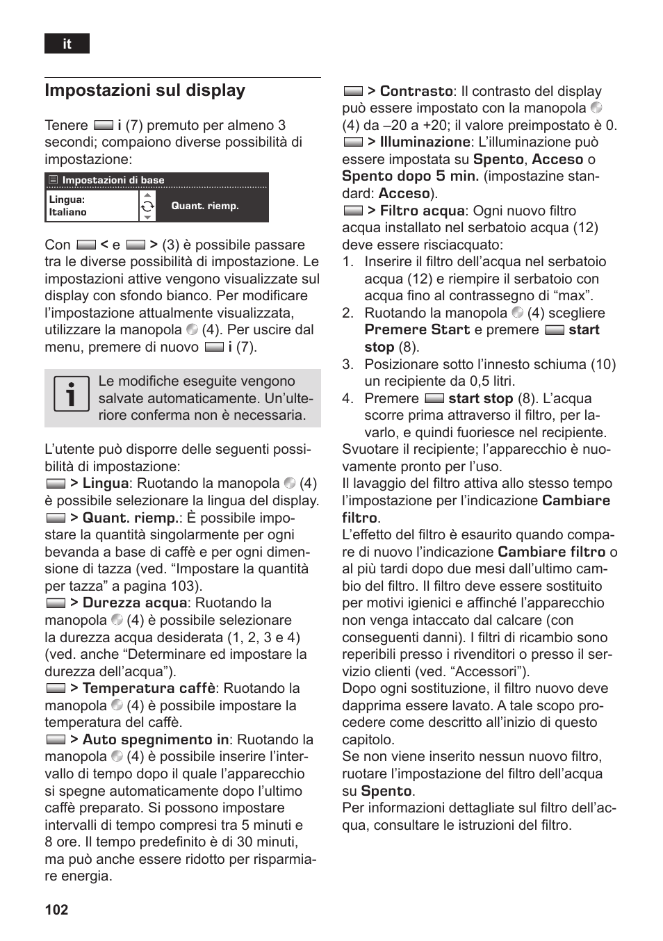 Impostazioni sul display | Siemens TK76K573 User Manual | Page 104 / 182