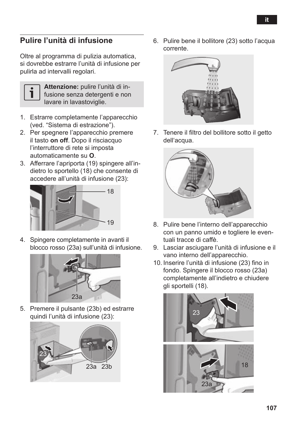 Pulire l’unità di infusione | Siemens TK76K573 User Manual | Page 109 / 182