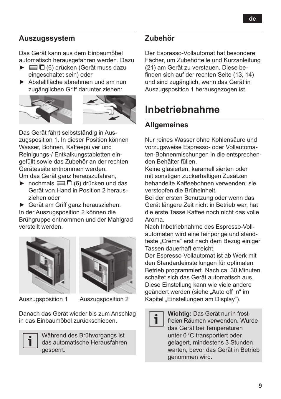 Inbetriebnahme, Auszugssystem, Zubehör | Allgemeines | Siemens TK76K573 User Manual | Page 11 / 182